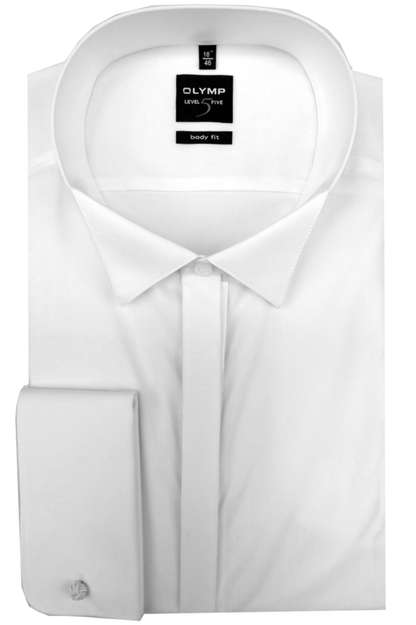 Chemise Olymp cérémonie manches 70 cm  body-fit col cassé blanche.