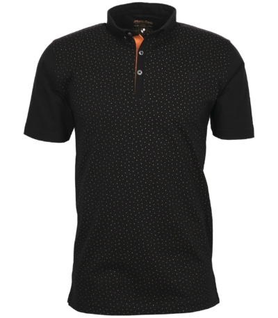 Polo manches courtes grande taille Monte Carlo noir à micro motifs.
