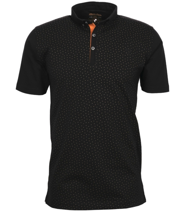 Polo manches courtes grande taille Monte Carlo noir à micro motifs.